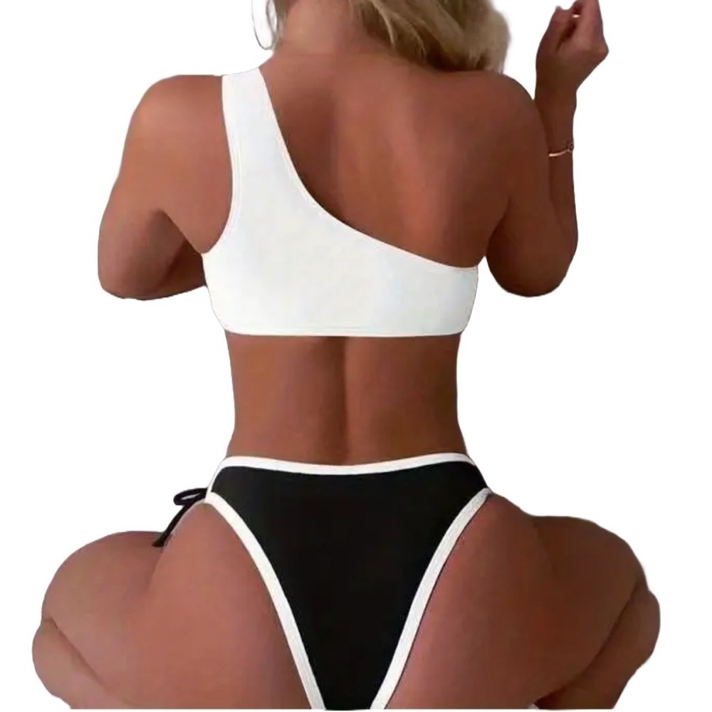 Black White Laced Up Cheeky Bikini Set - Picture 5 of 10